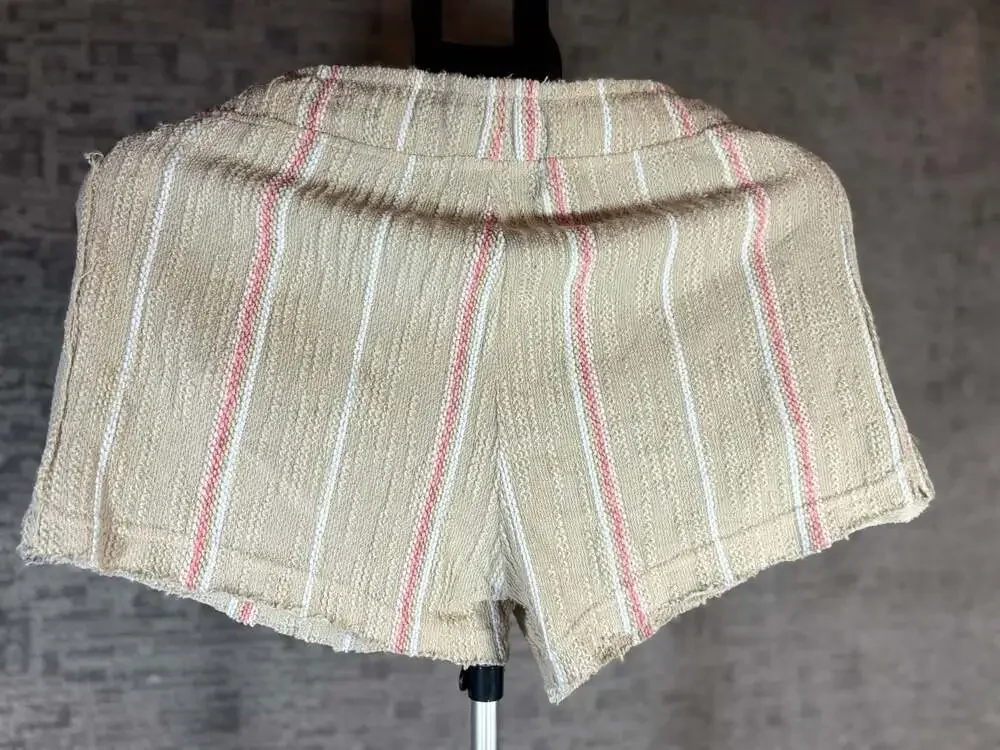 2 pcs Vintage Havana Textured Striped Pullover Hoodie and matching shorts